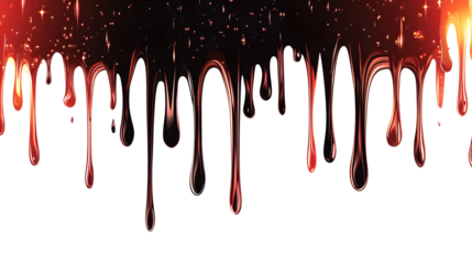 bold vector illustration of liquid droplets in a gradient of fiery red to deep black and liquid splash, transparent background, PNG file