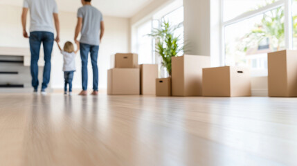 Family Exploring New Home for the First Time in Bright Living Room