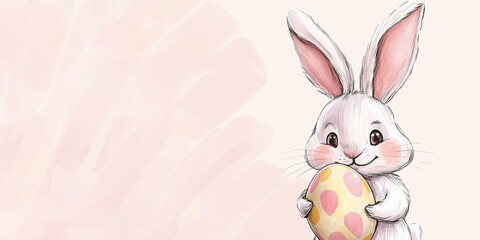 Obraz premium Adorable easter bunny with egg illustration on pastel background