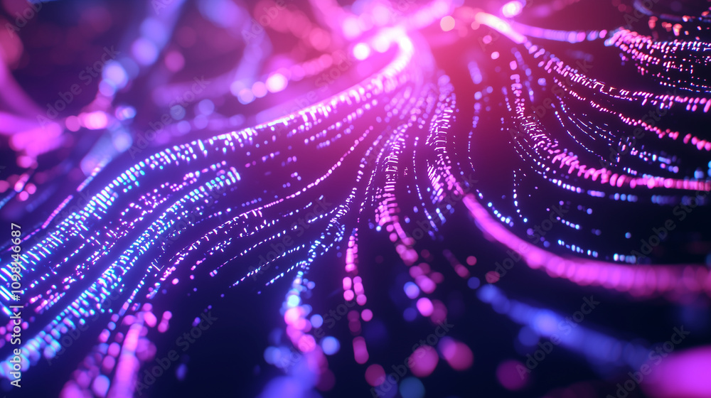 Poster abstract cyber space with 3d network and neon colors