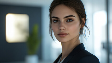 Obraz premium Confident businesswoman portrait in a modern office, showcasing professionalism and female leadership in a corporate environment