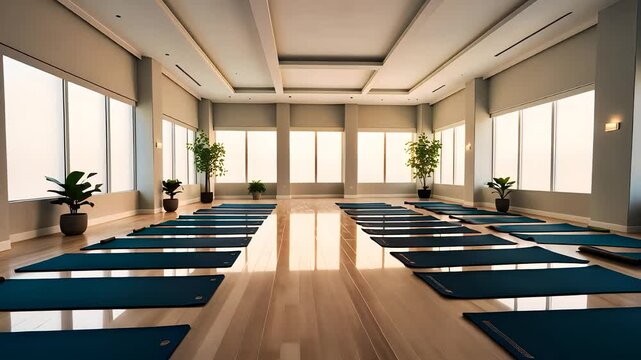Spacious Yoga Studio with Mats and Natural Light for Wellness

