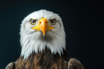 Obraz premium Majestic Eagle Portrait, stunning display of an eagle's fierce gaze and intricate feather details, perfect for nature enthusiasts and wildlife lovers.