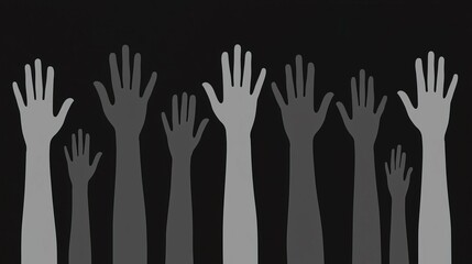 Obraz premium Silhouette raised hands unity solidarity concept. Hands Raised High Symbolizing Unity and Strength