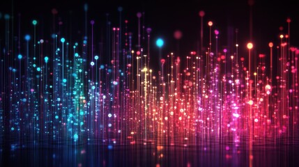 A vibrant display of colorful light streaks resembling a digital landscape.