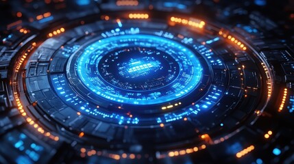 Fototapeta premium Futuristic Technology Circular Interface with Glowing Lights and Circuits