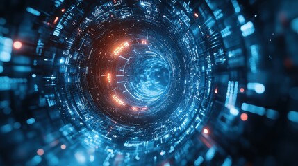 Obraz premium Futuristic Wormhole Portal in Sci-Fi Tunnel