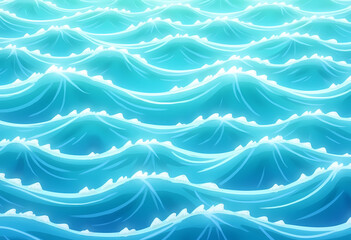 Fototapeta premium Cartoon ocean waves pattern with bright turquoise colors and white foam