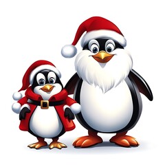 Fototapeta premium Cartoon Santa penguin parent isolated on a white background.