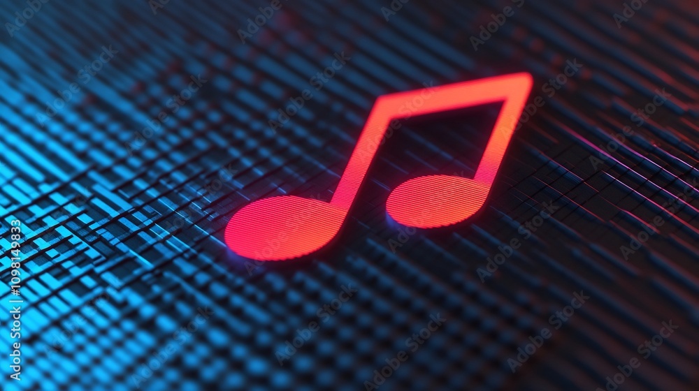 Poster musical note merging into waveform representing audio rhythm 3d