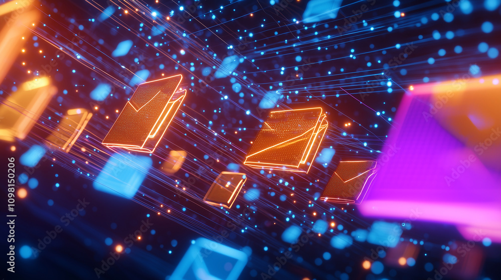 Aufkleber virtual network visualization with glowing file folders
