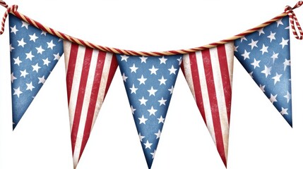 Obraz premium Patriotic American Flag Banners Hanging in Festive