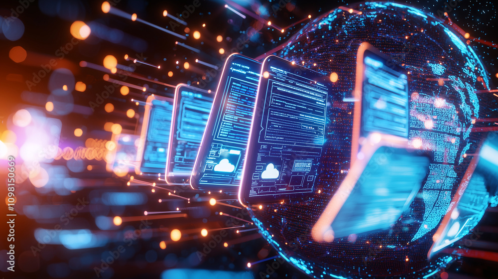 Poster digital file folders in virtual environment with data pathways
