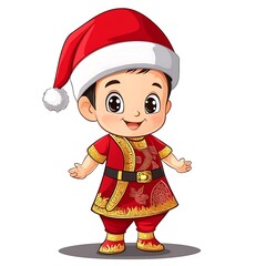 Christmas Santa kid in Thai traditional dress isolated on white