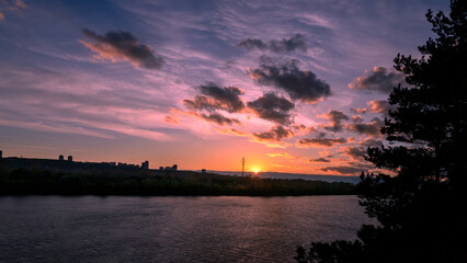 Fototapeta premium Summer evening on the Volga River. Summer landscape.
