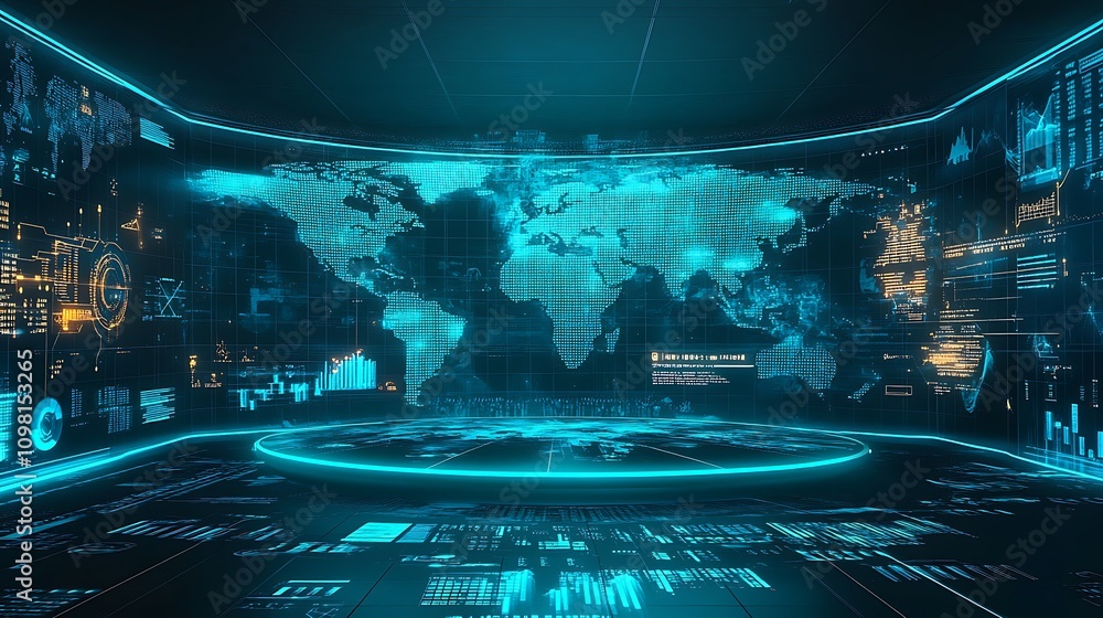 Aufkleber global data visualization futuristic technology interface