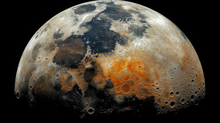 Naklejka premium Detailed view of the moon showcasing craters and unique surface textures under a starry sky