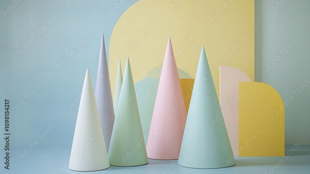 Aufkleber abstract pastel cones and geometric shapes creating a modern composition ideal for invoking a playfu