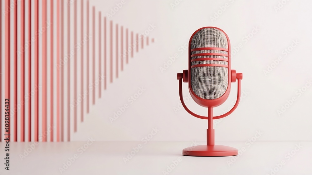 Poster minimal profile microphone with balanced sound waves on white background