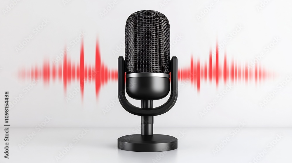 Aufkleber minimal profile speaking into microphone with balanced sound waves on white background