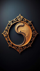 Decorative yin yang symbol in earthy tones on dark background, enigmatic, tranquil energy, serene design