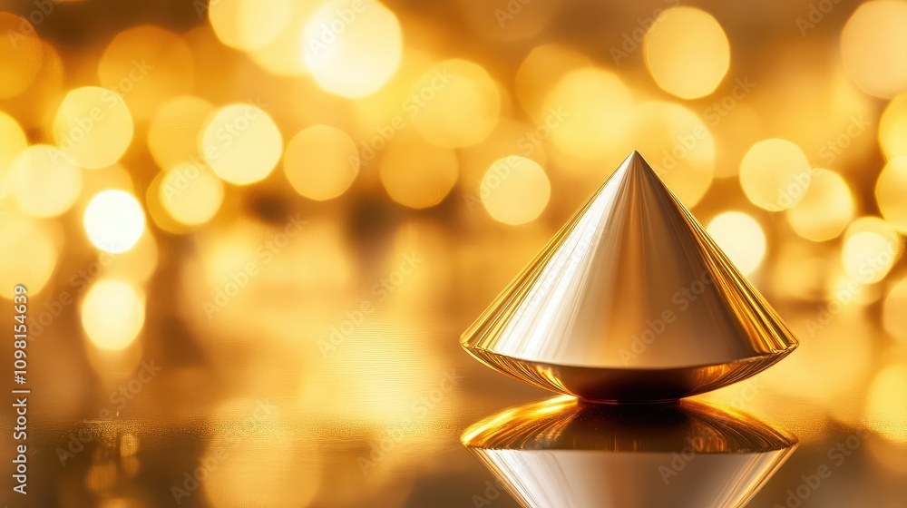 Aufkleber elegant golden cone shape on a reflective surface with bokeh background, capturing the essence of lu