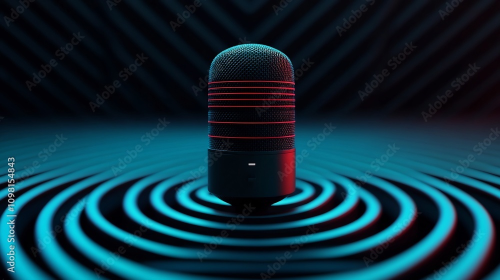 Poster precision-focused soundproof microphone with concentric audio lines
