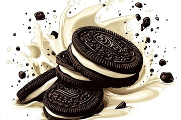 Cookies splashing in creamy milk	