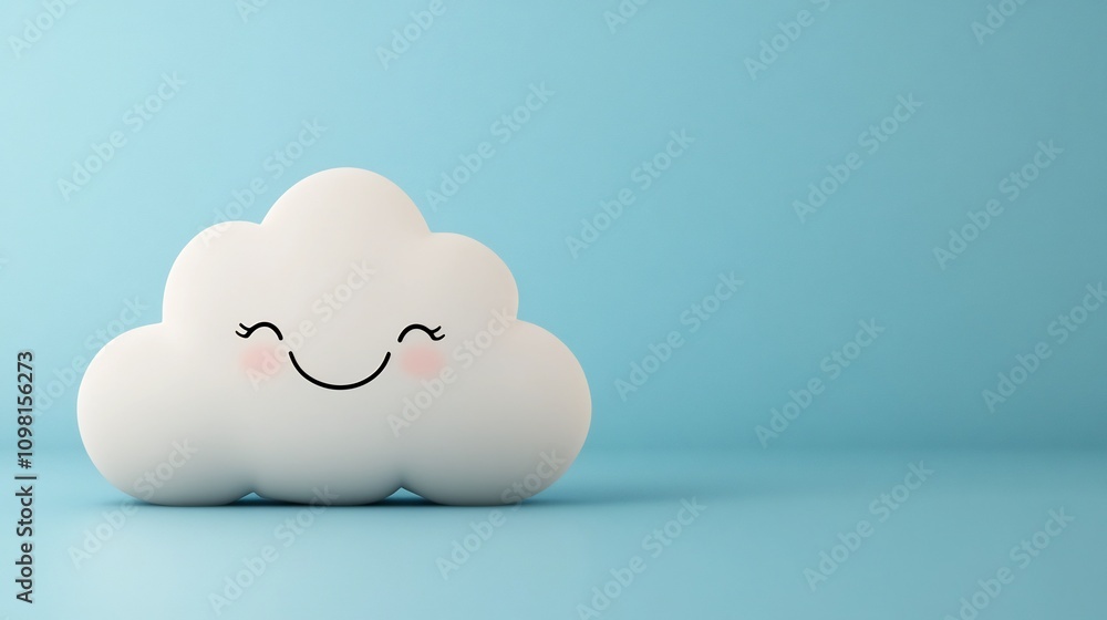 Poster smiling whimsical cloud icon 3d with blank space for text