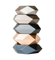Stacked geometric shapes in neutral tones featuring a smooth finish, ideal for modern decor or design projects. Isolated on transparent background, png.