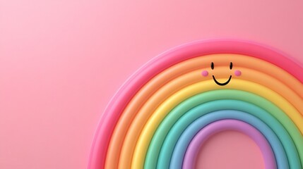 Obraz premium Vibrant Colorful Rainbow with Joyful Smiley Icon 3D