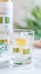 Fototapeta premium Cubes with Natural Extracts maca, fenugreek and ginseng that dissolve in water, wine or cocktails for Libido Enhancement