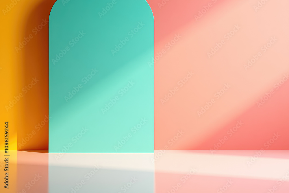 Aufkleber shiny reflective surfaces in flat design, front view animation, complementary colors create dynamic 
