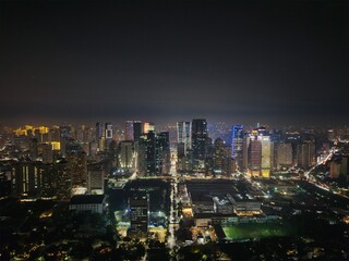 Obraz premium Drone Shot Night City Skyline 2
