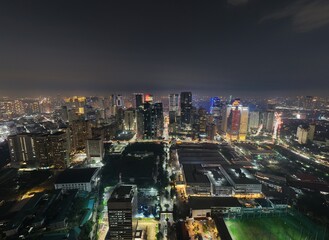 Obraz premium Drone Shot Night City Skyline 3