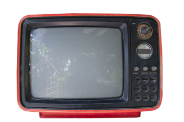 Old vintage television from the 1980s isolated on white background.