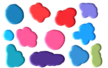 3d freeform shapes. Liquid shape stickers in vibrant colors on white background. Organic fluid , freeform pattern illustration