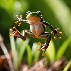 Green frog jump