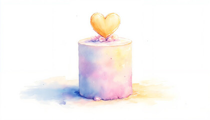 Watercolor cake with heart decoration for Valentine's Day celebration