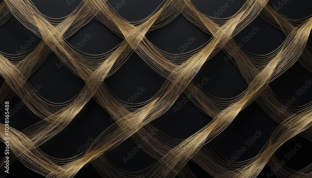 Poster interwoven design of fine golden threads creating a stylish pattern on a black canvas