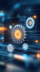 Obraz premium Abstract art of trade gears powered by glowing renewable energy, conceptual blend