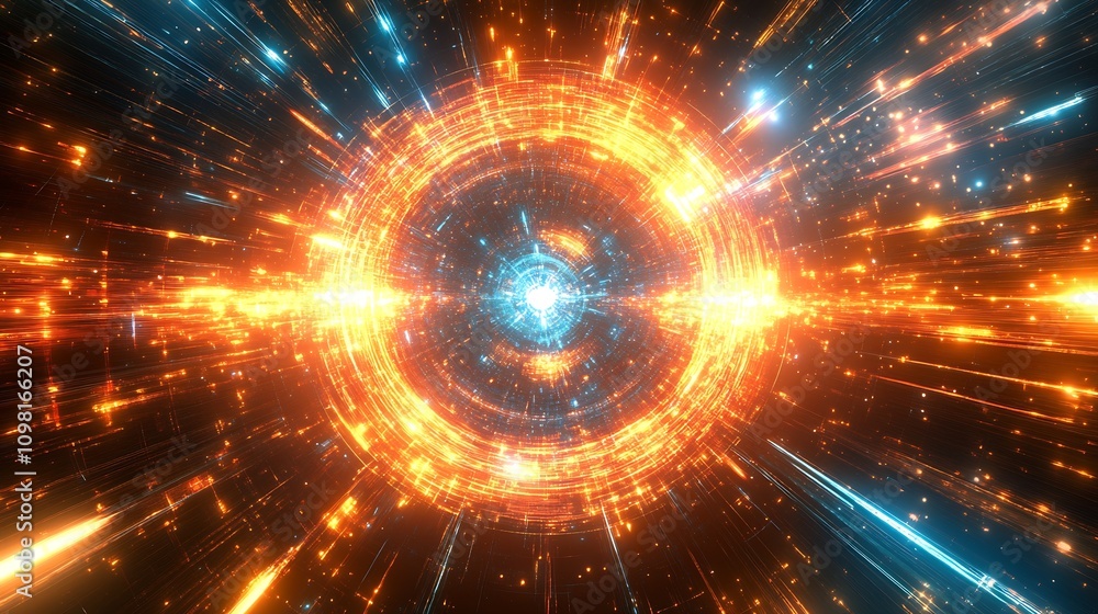 Aufkleber Abstract Energy Burst with Bright Lights and Colorful Explosion in Space : Generative AI