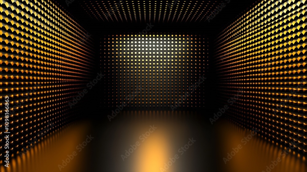 Poster abstract metallic geometric room with dotted walls and warm lighting : generative ai