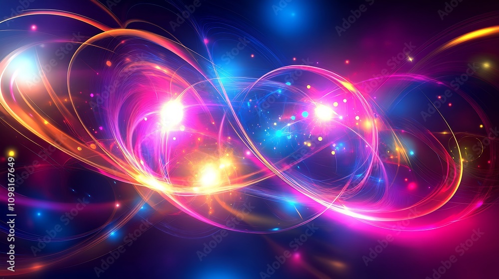 Poster vibrant digital light burst with dynamic swirls of neon colors and abstract energy explosions : gene