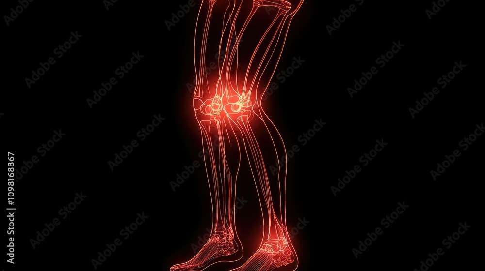 Poster a human figure with glowing red lines around the knee, symbolizing the discomfort and pain associate