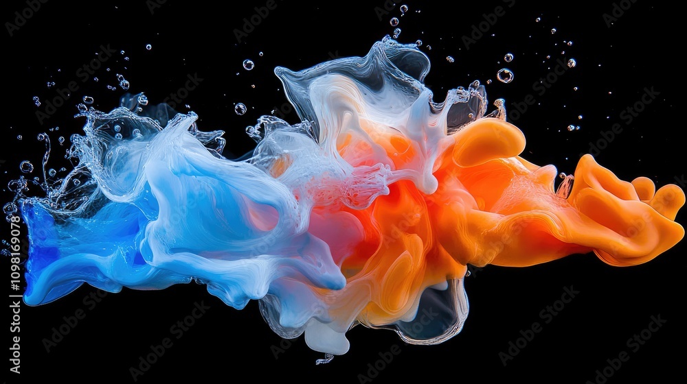 Aufkleber A mesmerizing swirl of colored milk mixing in water, creating dynamic patterns and vibrant hues in an abstract design.