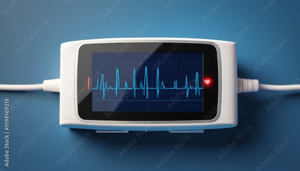 Poster heart rate monitor screen with ecg display on medical device in a clean design for health monitoring