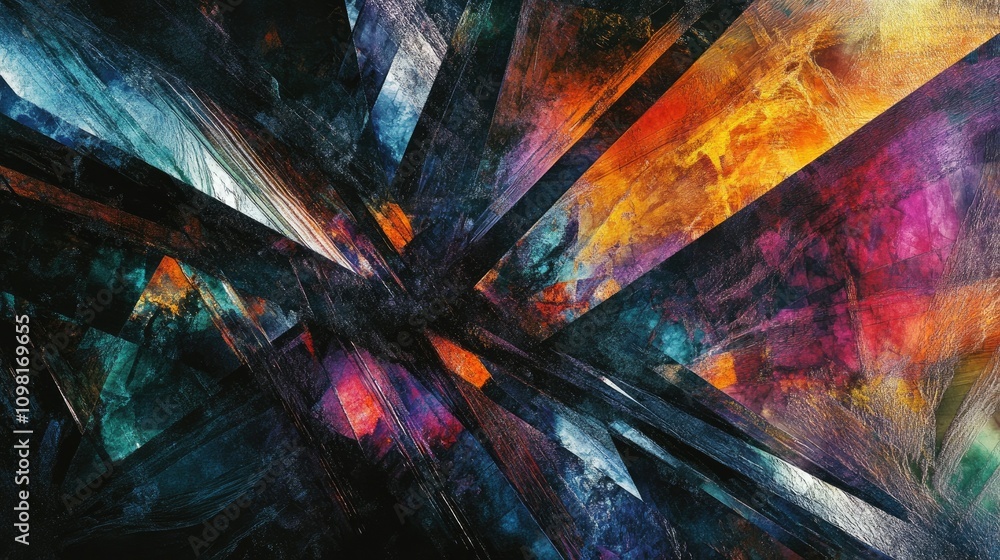 Poster Abstract dark prism textured background with sharp, glowing edges, creating a sense of depth and mystery.