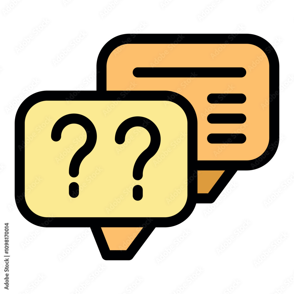 Poster two overlapping speech bubbles, one with question marks and one with horizontal lines, represent onl