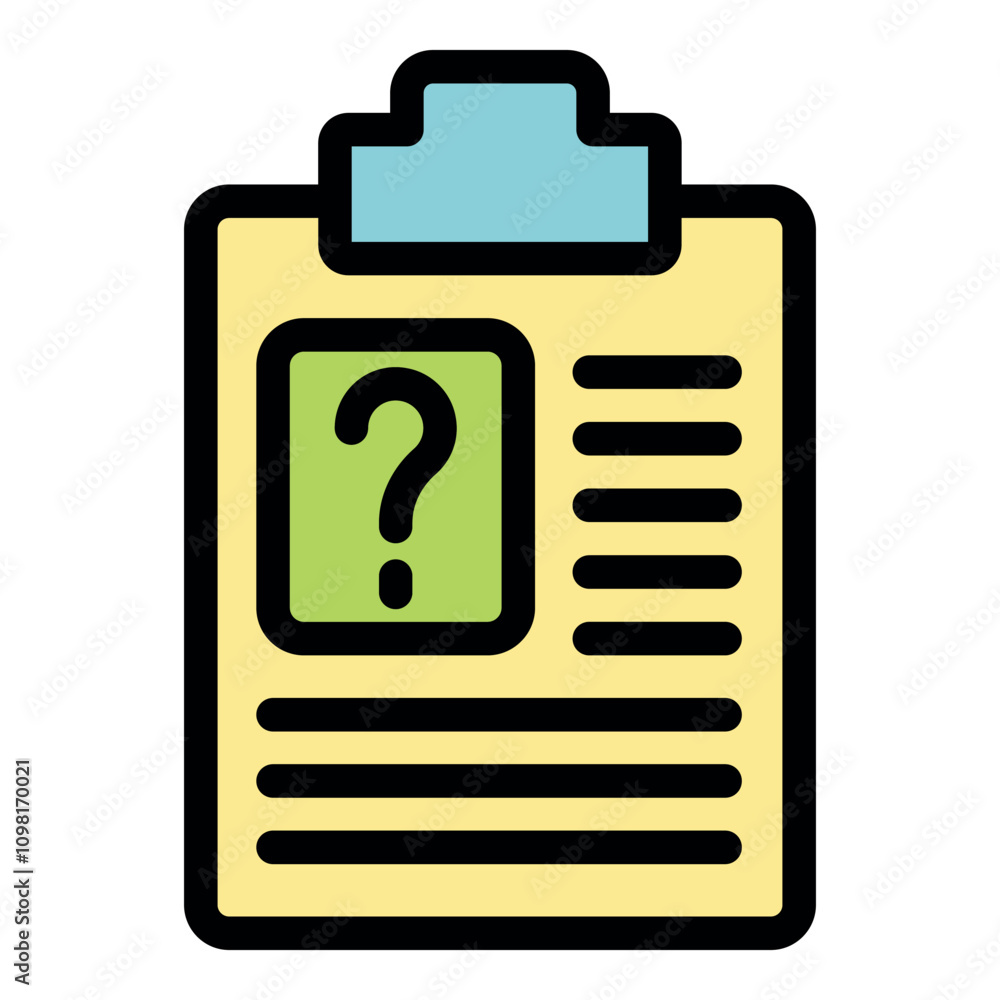 Poster clipboard with question mark and lines of text representing a frequently asked questions document